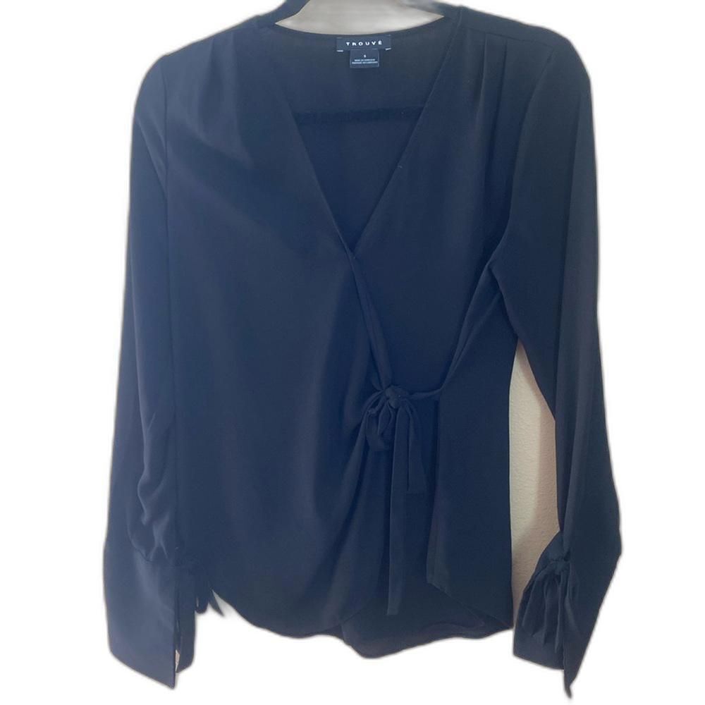 Trouvé Black Sheer Long Sleeve Blouse Tie Detail Lightweight Layering Small